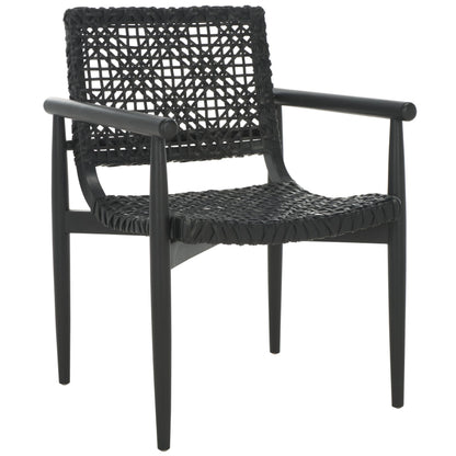 SAFAVIEH Home Collection Sianna Black Solid Wood/Black Leather Woven Accent Chair (Fully Assembled)