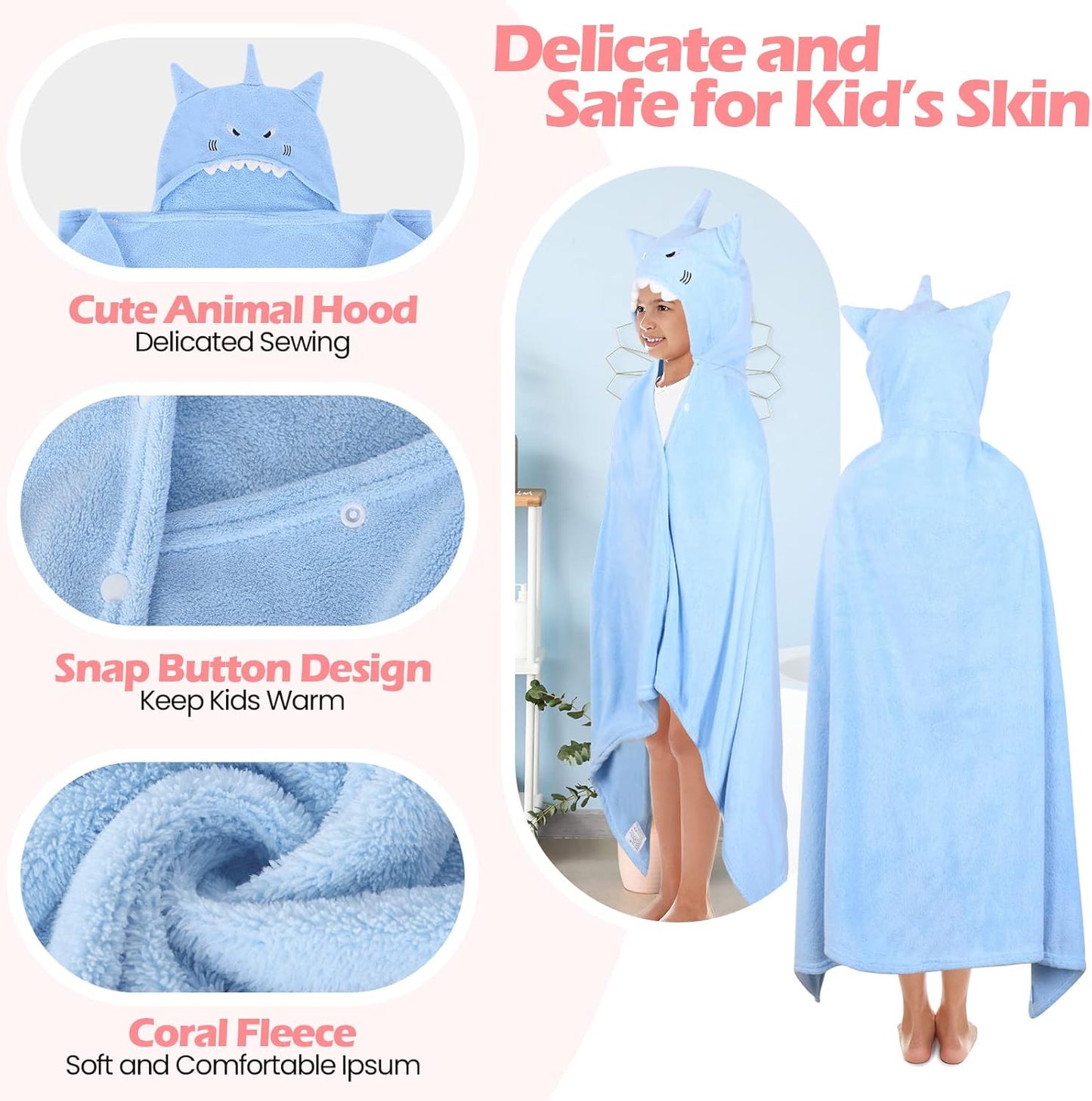 3 27.5 50 Inch 3-10 Moukeren Pcs Hooded Towel for Kids x Large Toddler Baby Bath Towel Coral Fleece Soft Absorbent Kids