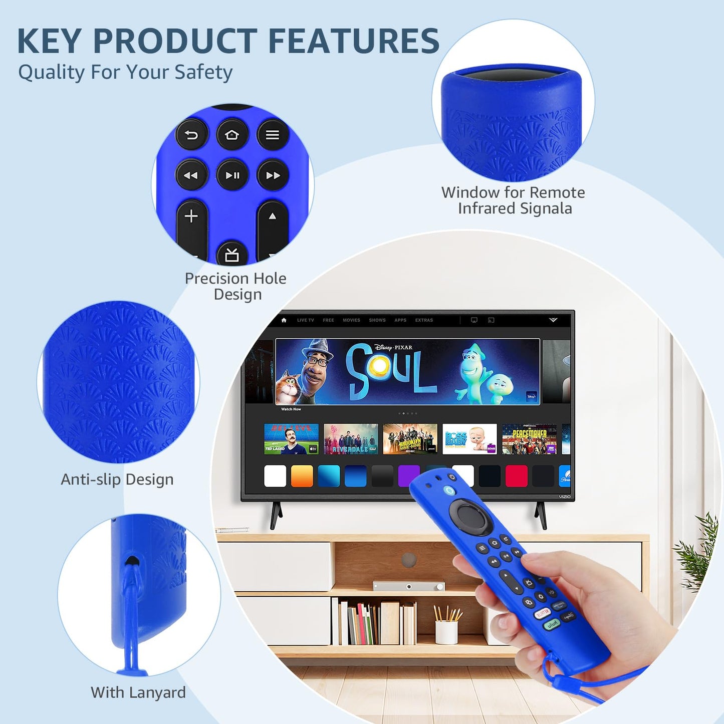 OneBom (2pcs) Silicone Remote Cover for Firetv 4K Max (2nd)/ Insignia/Pioneer/Omni (QLED) Series Alexa Voice Remote Enhanced w, Anti-Slip Protective Case with Same Color Lanyard(Glow Purple&Glow Blue)