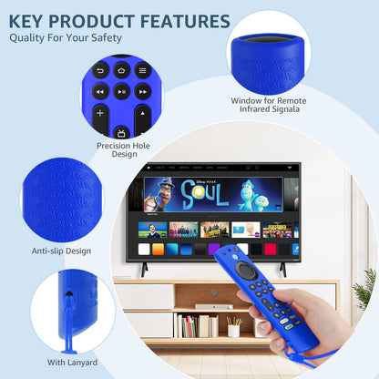 OneBom (2pcs) Silicone Remote Cover for Firetv 4K Max (2nd)/ Insignia/Pioneer/Omni (QLED) Series Alexa Voice Remote Enhanced w, Anti-Slip Protective Case with Same Color Lanyard(Glow Purple&Glow Blue)