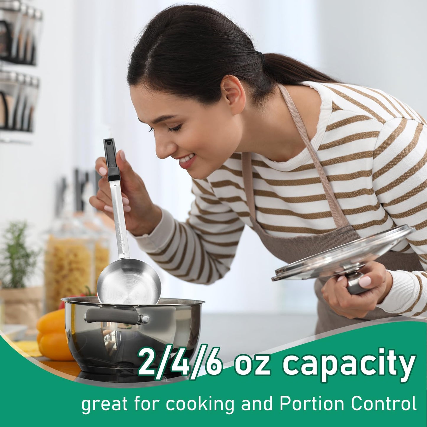 Reallnaive 6 Pcs Portion Control Serving Spoons, Restaurant Measuring Serving Ladle Utensils, Portion Control Slotted and Unslotted Scoops for Weight Loss, Kitchen, 3 Size