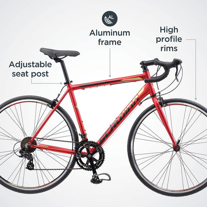Schwinn Volare 1400 Drop Style Hybrid Sports Road Bike, Men and Women, 14-Speed, 700c Wheels, 21-Inch Aluminum Frame, Alloy Linear Pull Brakes, Red