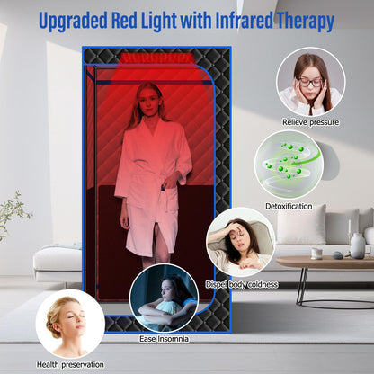 Portable Full Size Infrared Sauna for Home| One Person Spa Tent with Red Light| Personal Indoor Saunas with 660nm Red Light Therapy Lamp| Separate Heating Foot Pad and Reinforced Chair for Relaxation