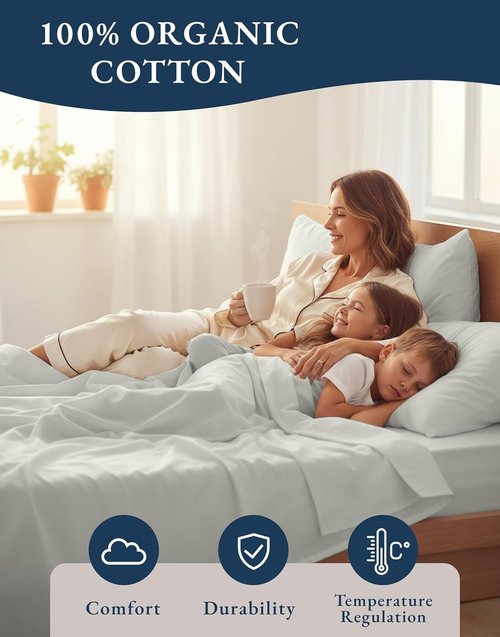 LANE LINEN Twin XL Sheets Set - 100% Organic Cotton, Soft Percale Bedding, Glacier Grey, Fits Mattresses Up to 15” Deep