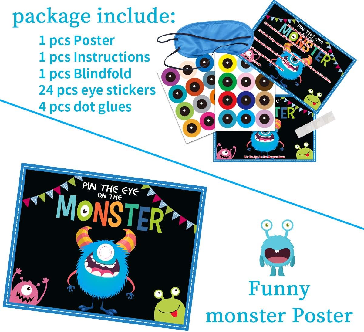 MISS FANTASY Halloween Games for Kids Party, Pin The Eye on The Monster Activities for Family & School