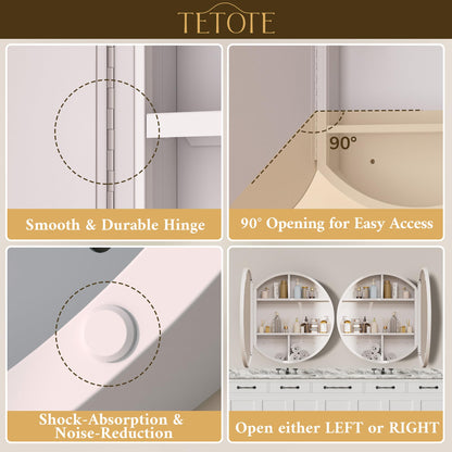 TETOTE Bathroom Mirror Cabinet 30 x 30 White Round Bathroom Medicine Cabinet with Mirror Adjustable Shelves Farmhouse Wall Mirror with Storage Surface Mounted