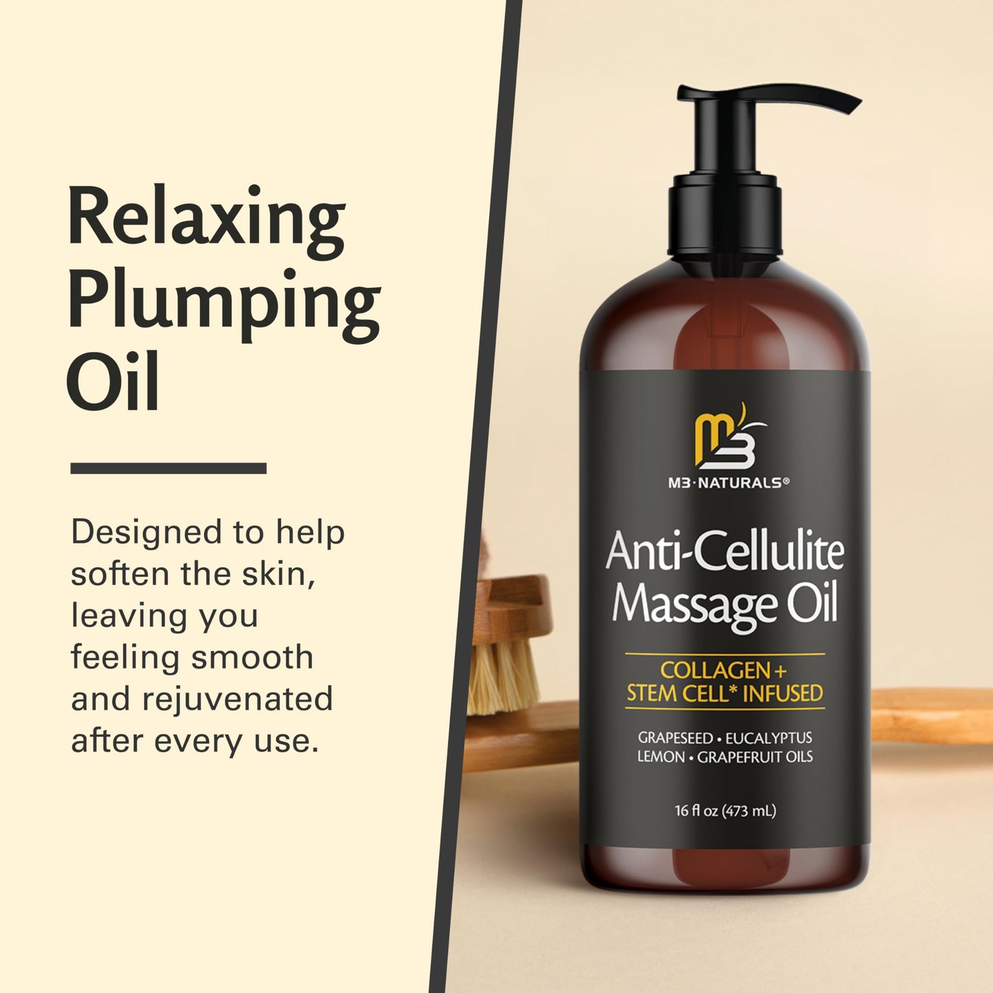 M3 Naturals Firming Body Massage Oil with Collagen & Stem Cell – Helps Smooth The Appearance of Cellulite & Improve Skin Texture – Refreshing Aromatherapy Body Oil for Legs & Full Body – 16 Fl Oz