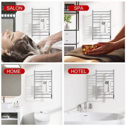 BLARALA Heated Towel Racks for Bathroom, Wall Mounted Electric Towel Warmer Racks with Timer & Temperature Control, 10 Bar Stainless Steel Towel Heater for Bathroom, Brushed Silver, Plug-in
