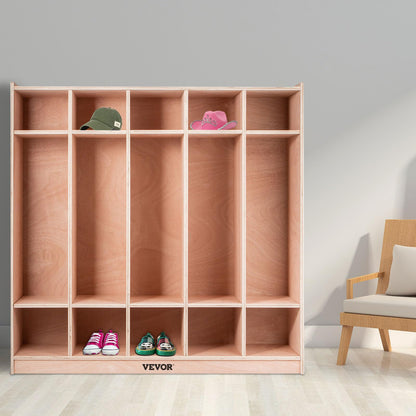 VEVOR Wooden Storage Cabinet, 5-Section Storage Locker with 10 Cubbies Shelf, Multi-Compartment Cubby Shelf with 5 Hooks for School, Classroom, Daycare, Home and Preschool