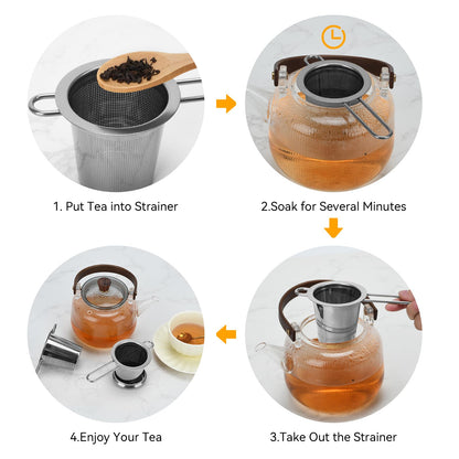 2pcs Tea Infuser, Stainless Steel Tea Strainer Fine Mesh Tea Diffuser with Double Long Handles Loose Leaf Tea Steeper for Mugs Cups Teapots (Silver)