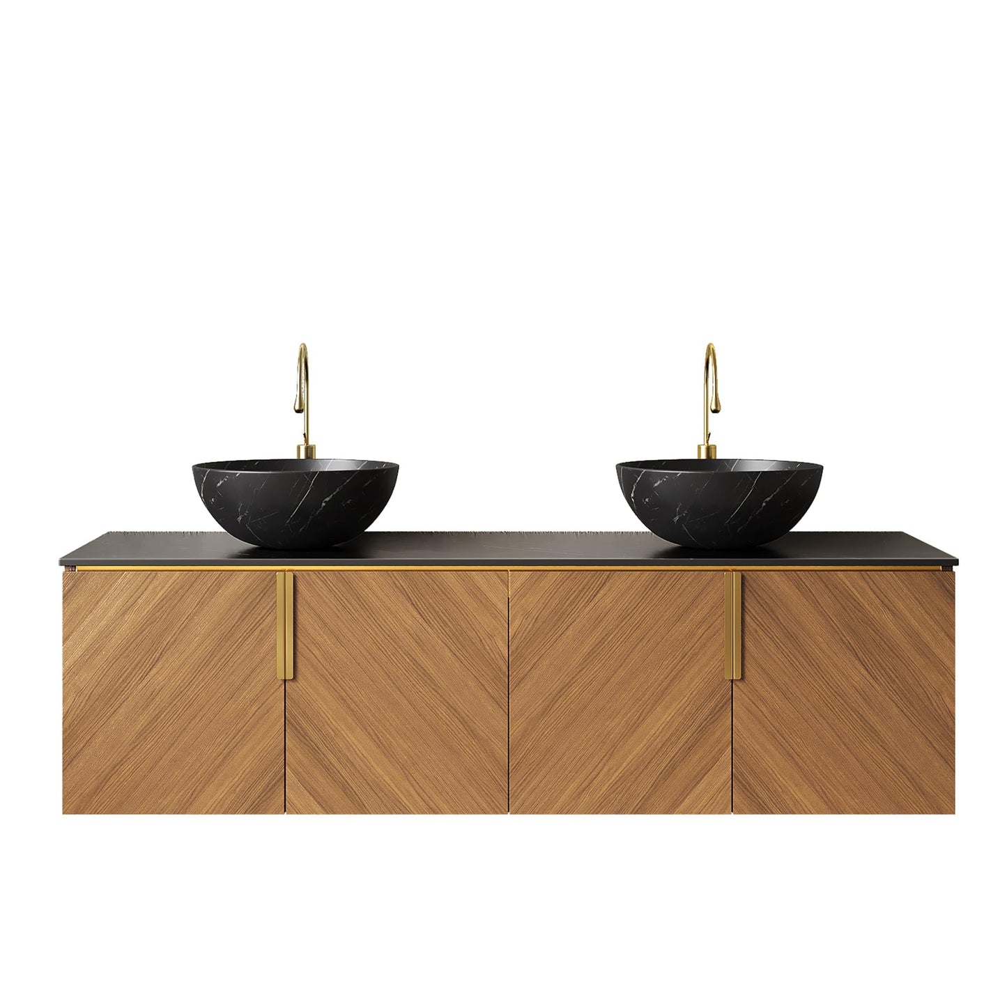 KEIKI 60 Inch Floating Bathroom Vanity with Sink, Modern Wall Mounted Storage Cabinet with 2 Soft Close Doors, Sintered Stone Top & Ceramic Basin Combo Set, Brown Oak & Black