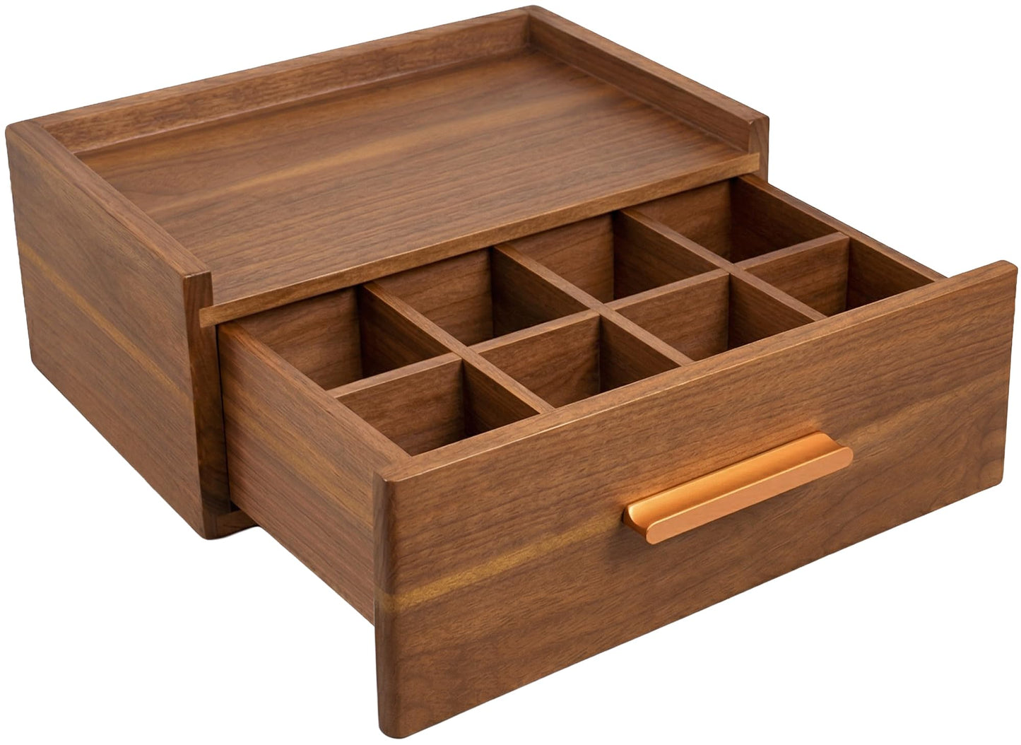 Tea Bag Organizer Drawer | Acacia Wooden Tea Box with 8 Compartments and Deep Storage Drawer | Tea Chest for Countertop Tea Station, Fits Tea Bags, Coffee Pods and Sugar Packets - 13 x 8.46 x 4.92 in