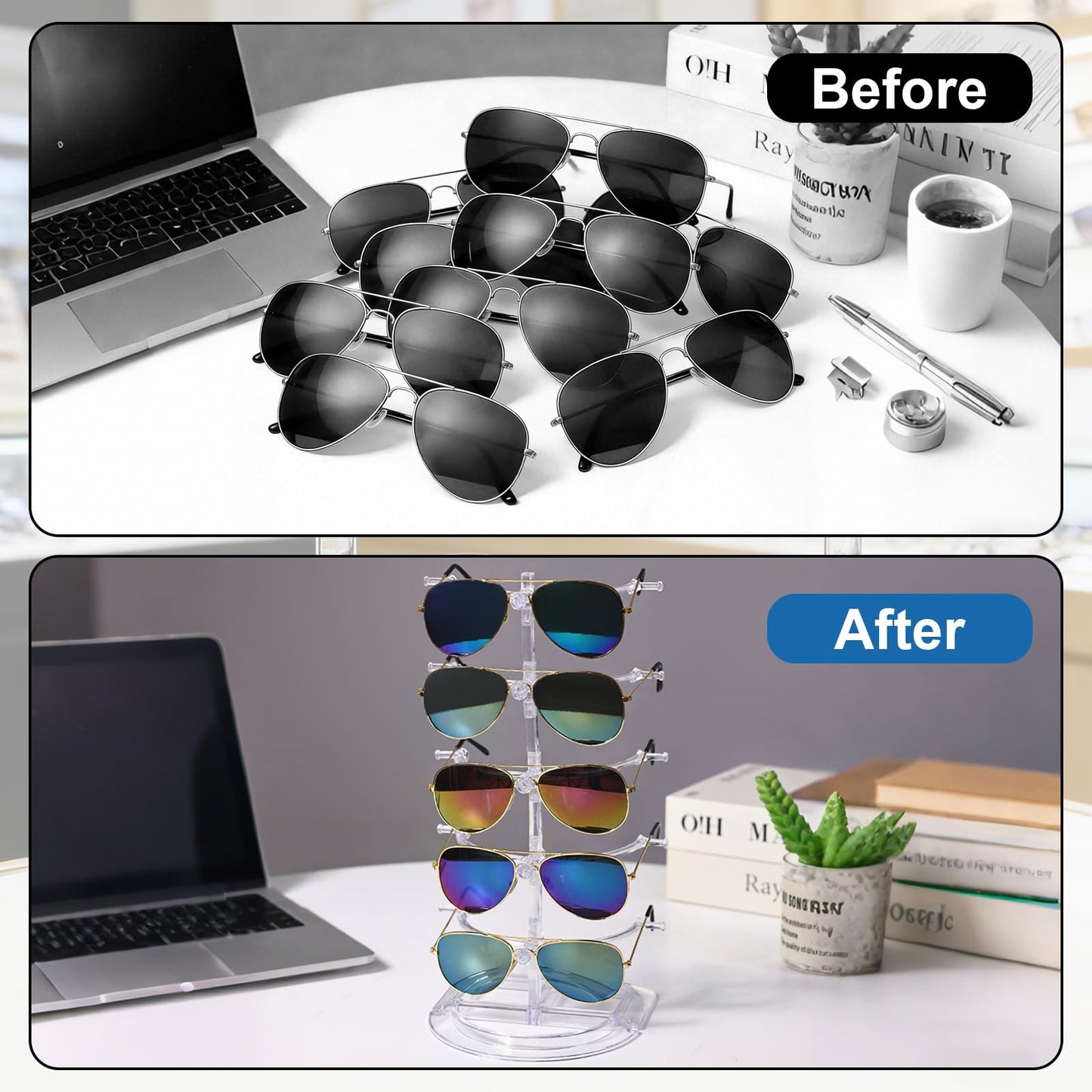 Aiofaervy 2 Pack Acrylic Sunglasses Rack Eyeglasses Display Stand Holder Storage Organizer for 10 Glasses Clear Acrylic Glasses Holder for Office Home Decor and Selling