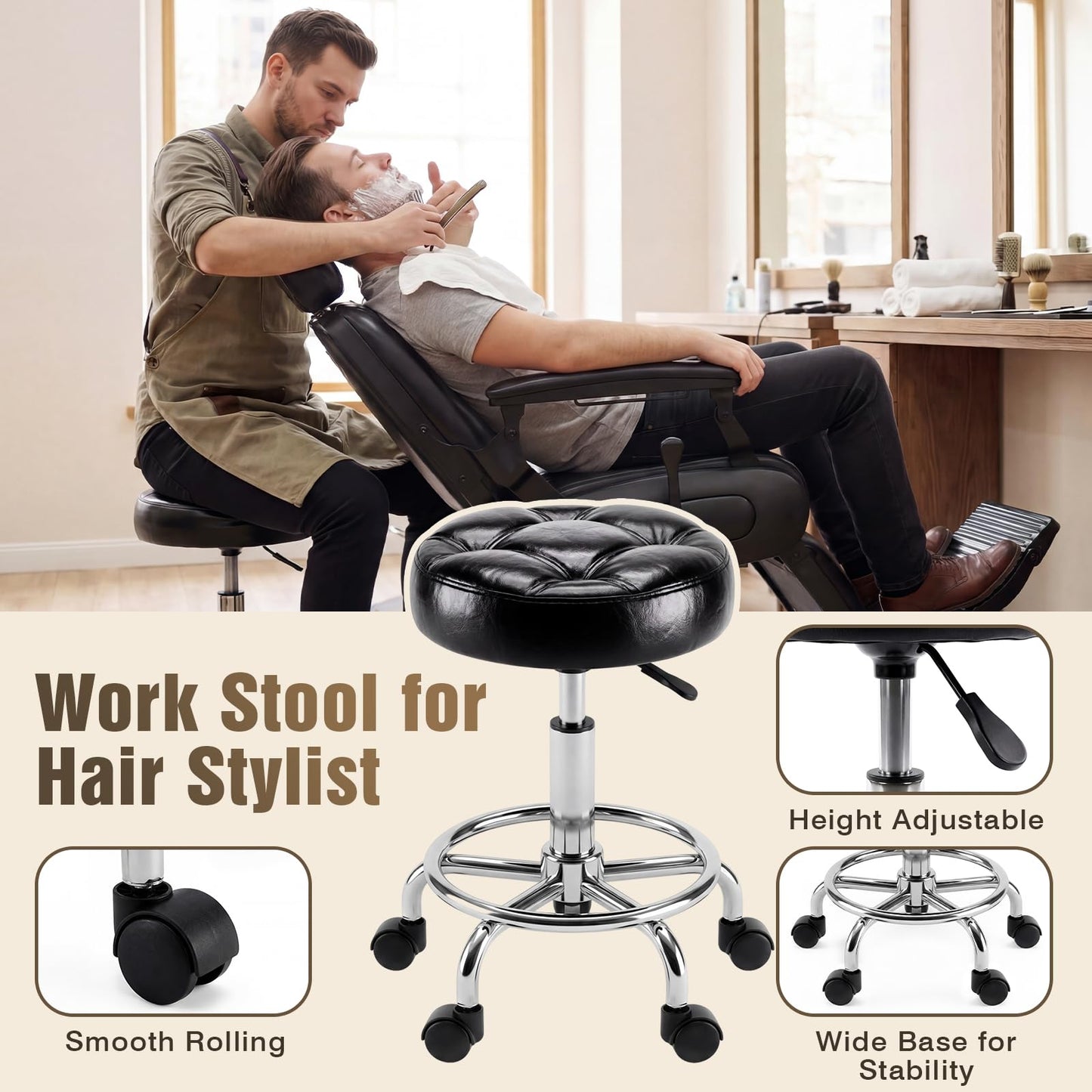 Oakvera Barber Chair with Stool, Heavy Duty Vintage Recline Hydraulic Barber Chair with Towel Bar, 360° Swivel All Purpose Professional Salon Chair Barber Shop Beauty Salon Shampoo Equipment, Black