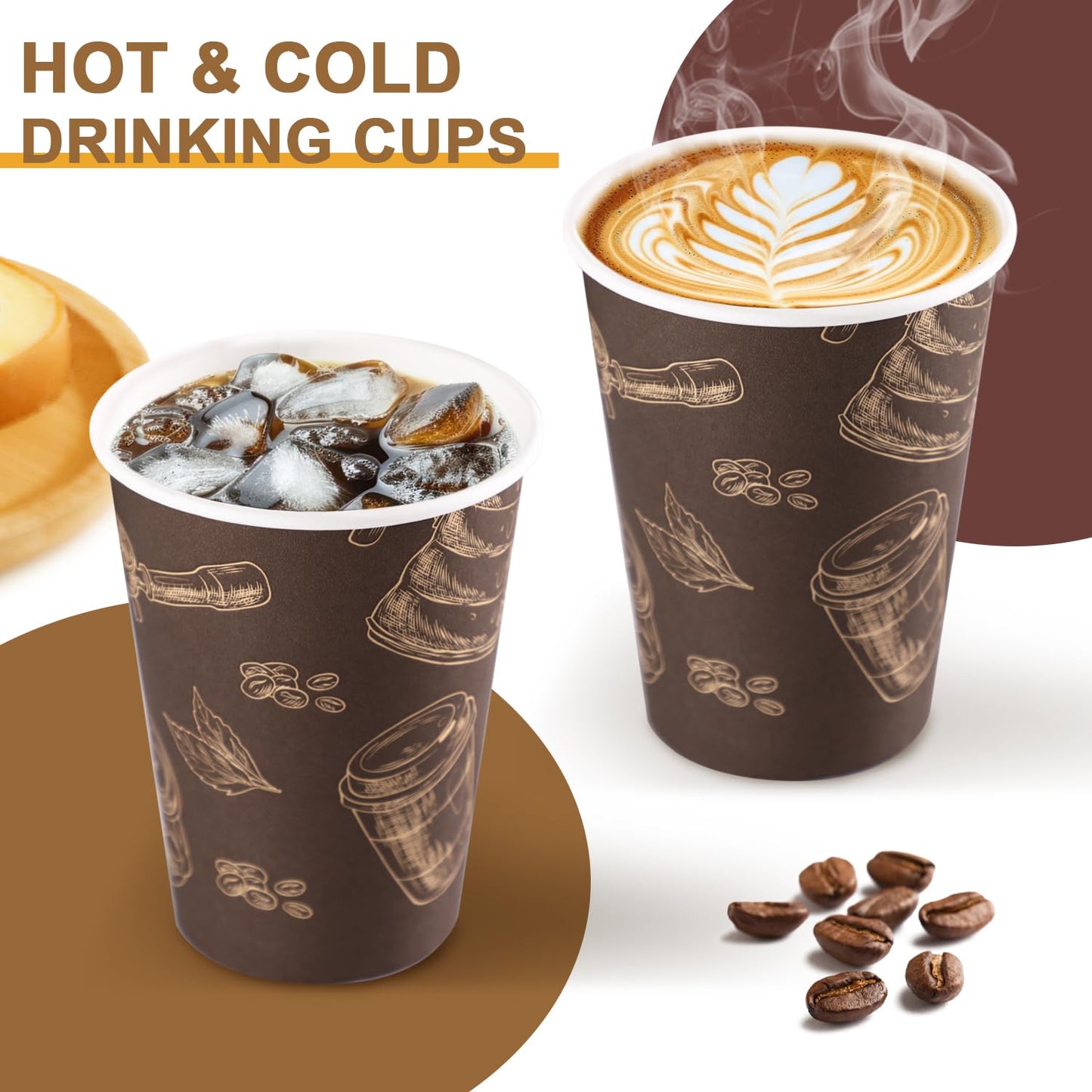 Huifany Coffee Cups 12 oz Paper Cups 180 Pack, Thickened Paper Coffee Cups Disposable 12 oz Coffe Cup, Hot/Cold Beverage Drinking Cup for Office, Home, Party