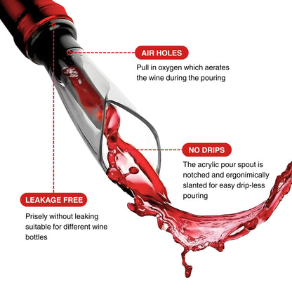 HC Honey Coco Wine Aerator Pourer + Vacuum Pump Stopper, 2-Piece Wine Saver Set, Drip-Free Pour Spout for Smoother Taste, Preserves Open Bottles, Gift-Ready Wine Accessories