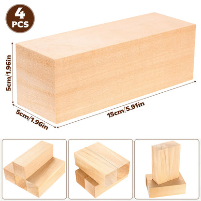 Basswood Carving Blocks, 4 Pcs Unfinished Wooden Blocks for Crafts, Basswood for Wood Carving Blocks, Bass Wood for DIY Carving, Crafting, Whittling, for Adults Beginner Experts - 5.9x2x2