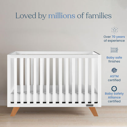 Child Craft SOHO 4-in-1 Convertible Crib, Baby Crib Converts to Day Bed, Toddler Bed and Full Size Bed, 3 Adjustable Mattress Positions, Non-Toxic, Baby Safe Finish (White/Natural)