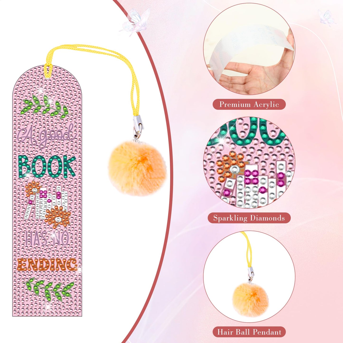 6PCS Kids Diamond Art Bookmarks Kit– DIY Reading Gifts for Classroom, Inspirational Quote Designs – Fun Art & Craft Activity for Boy and Girls