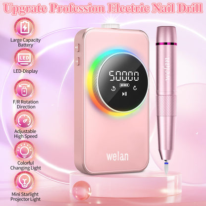 Electric Nail Drill Professional, 50000RPM Electric Nail File Portable Nail Drill Kit 6000mAh Rechargeable Machine for Acrylic Gel Nail, Manicure Pedicure Polishing Nail for Salon Home Purple