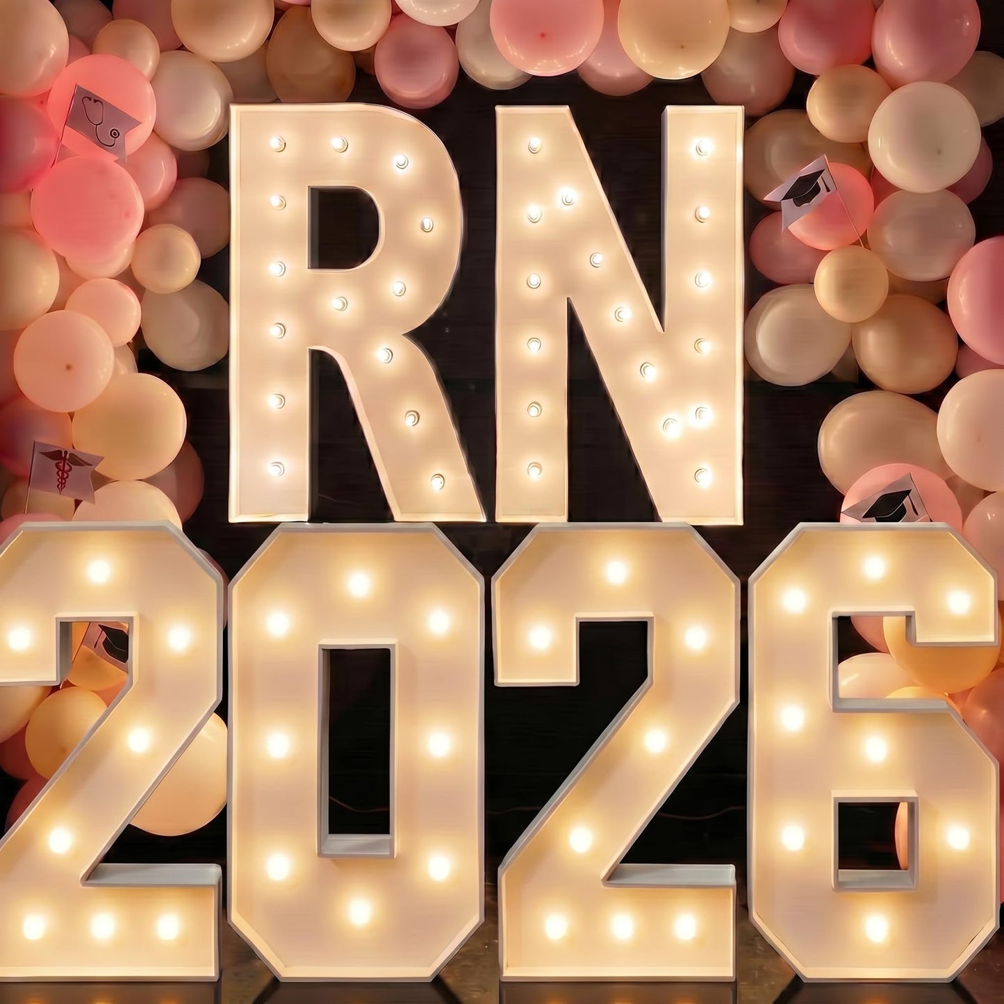 Wettal 2.3ft RN 2026 Sign Marquee Letters LED RN Nurse Graduation Decoration Photo Props Large Light up Nurse Grad Party Sign Kit for Nursing School Party Supply (Battery Not Included)