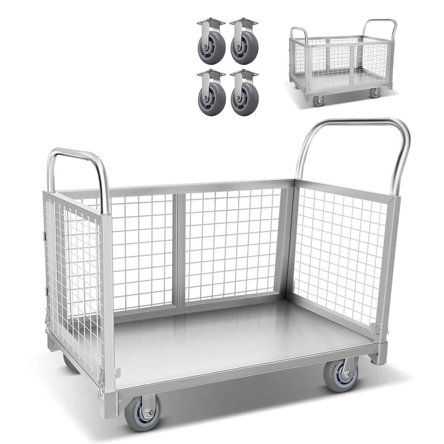 2200LBS Platform Truck Cart with Cage, 2200LBS Platform Truck Carts with Cage, 4-in-1 Multifunctional Truck Cart, for Warehouse Handling, Home, Commercial, Stall, Storage