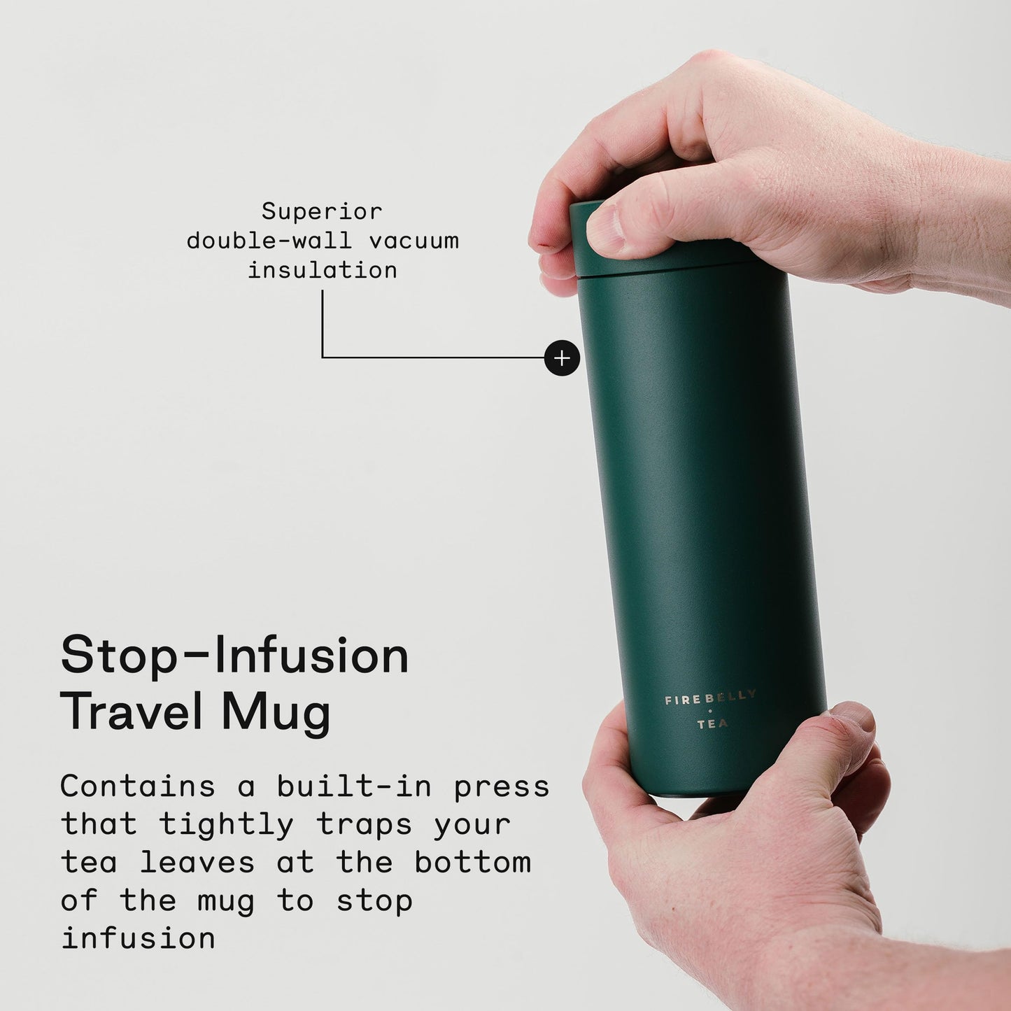 Firebelly Tea, Travel Tea Infuser Mug with Strainer, Insulated Tumbler for Loose Leaf Tea or Coffee, Leakproof Bottle for Hot or Iced Drinks, Stainless Steel Thermos with Lid, Forest