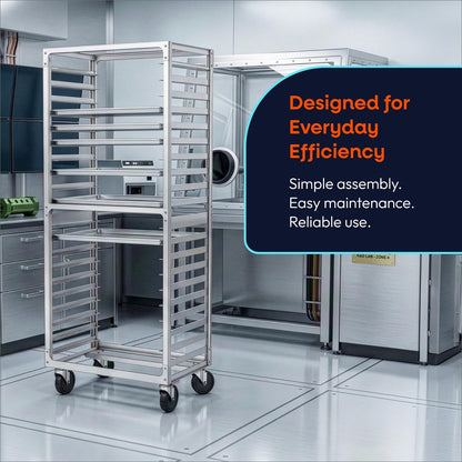 DCUBE 20 Level 3" Spacing Side Load, Commercial Aluminum Pan Rack, Heavy Duty Sheet Pan Rack, Electronics Industry Rack, Mobile Clean Room and Pharma Rack with Wheels, 20.5"x26"x 70"