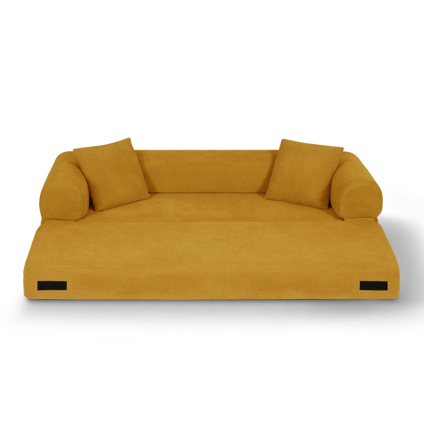 Trygoal 80" Convertible Sofa Bed, 3-in-1 Boneless Folding Sleeper Sofa Queen with Storage & Pillows, Corduroy Deep Seat Pull Out Couch, No Assembly in Box, for Living Room, Yellow