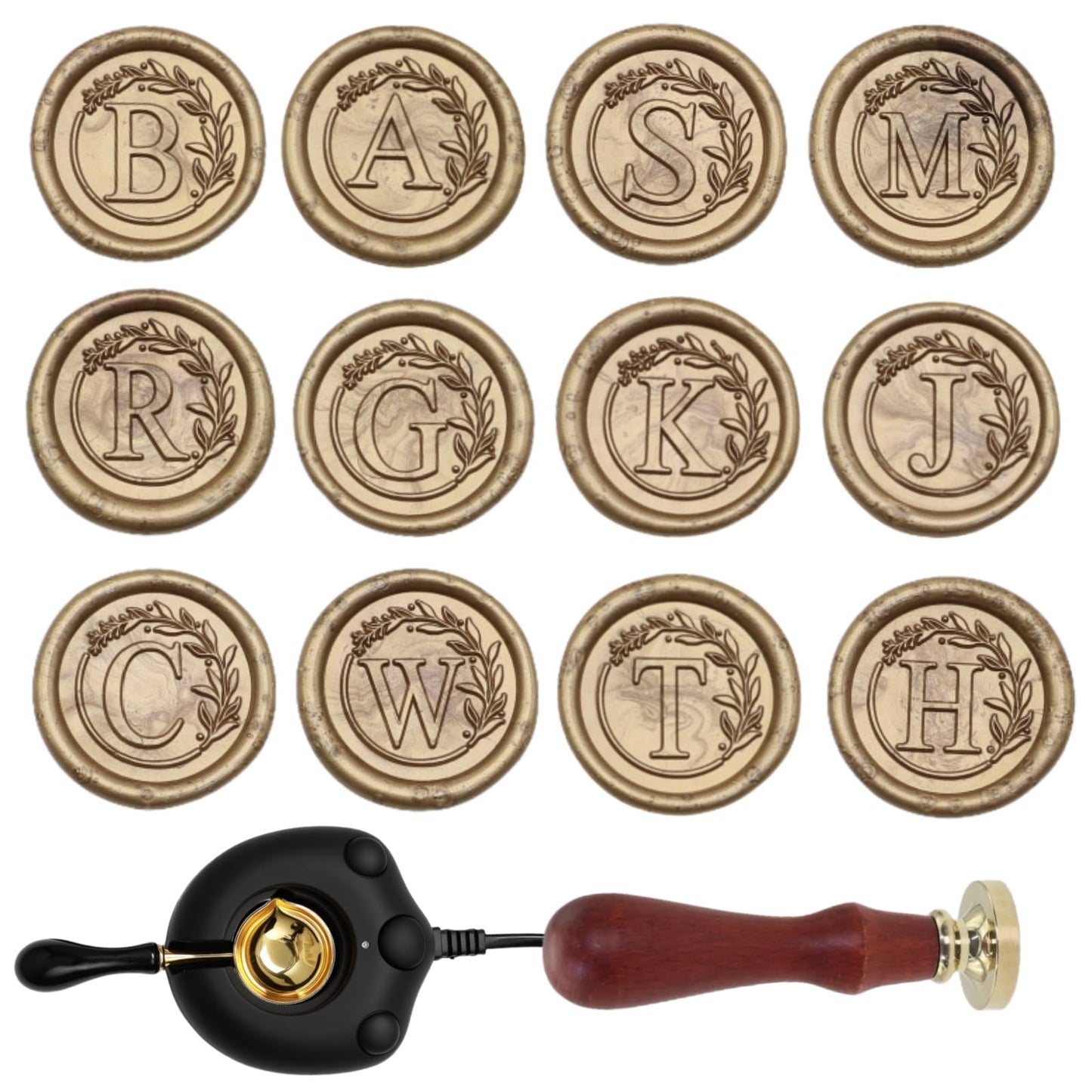 Sealing Wax Stamp Kit with Electric Wax Seal Warmer, 732 Pcs Waxseal Beads, Initial Alphabet Sealstamp, Spoon, Letter Sealingwax Kit (S)