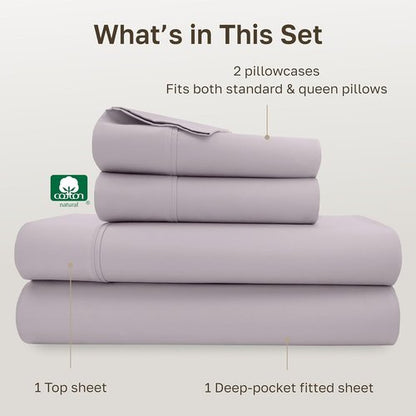 California Design Den Queen Size Cotton Sheet Set - 100% Soft, 400 TC, Deep Pockets, Award-Winning - Dusky Lavender Grey