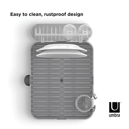 Umbra Holster Dish Rack– Molded Plastic Dish Drying Rack with Drainage Spout, Charcoal