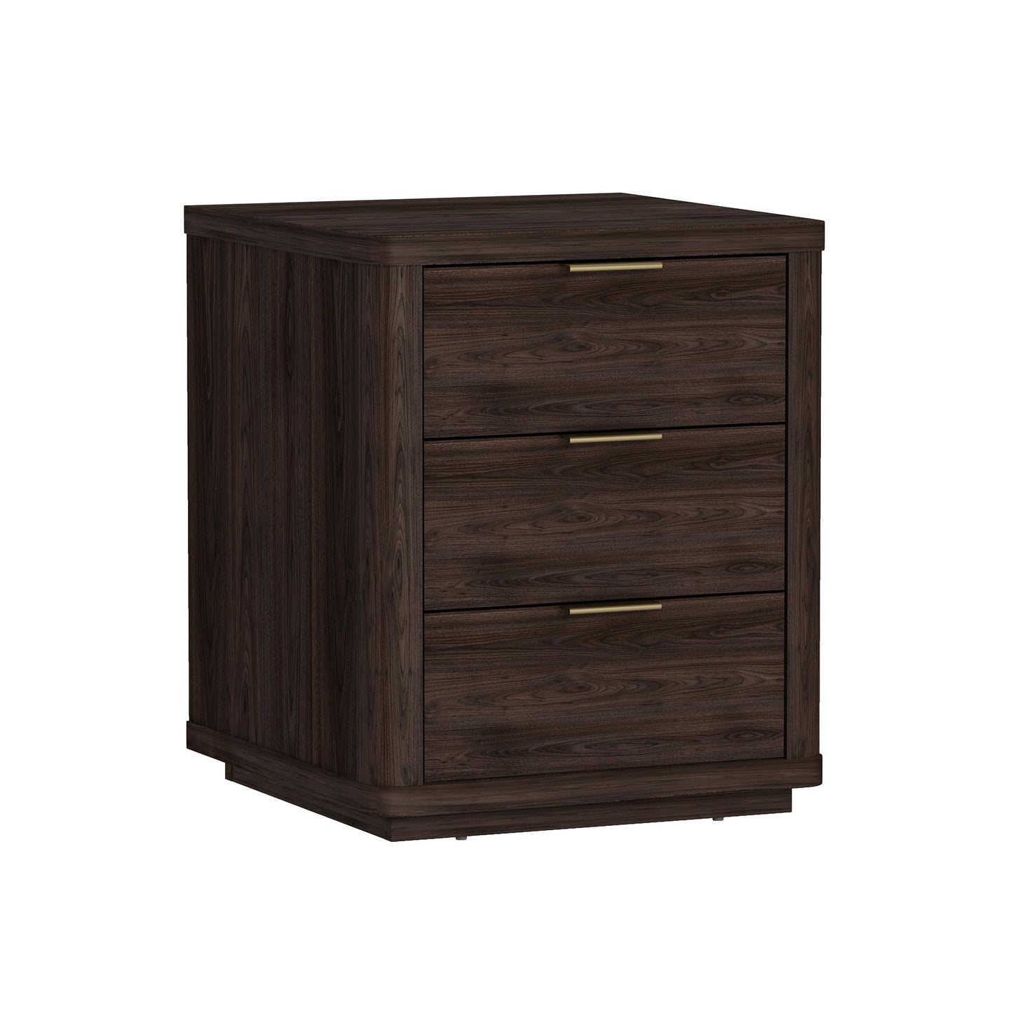 Manhattan Comfort Evelyn Set of 2 Nightstands with Full Extension Drawers, Minimalist Bedside Table with Rounded Corners and Raised Base, Modern Night Stand for Bedroom, or Living Room in Brown