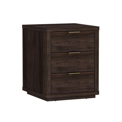 Manhattan Comfort Evelyn Set of 2 Nightstands with Full Extension Drawers, Minimalist Bedside Table with Rounded Corners and Raised Base, Modern Night Stand for Bedroom, or Living Room in Brown