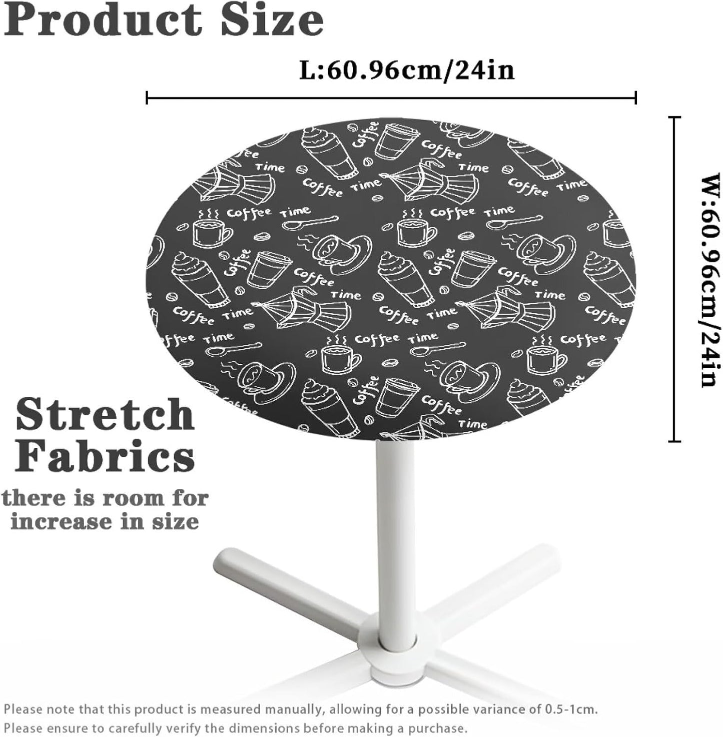 24 24 Inch x Cocktail Table Topper Covers Small Round Table Cloth with Elastic Fit Washable Table Cloth Decorative