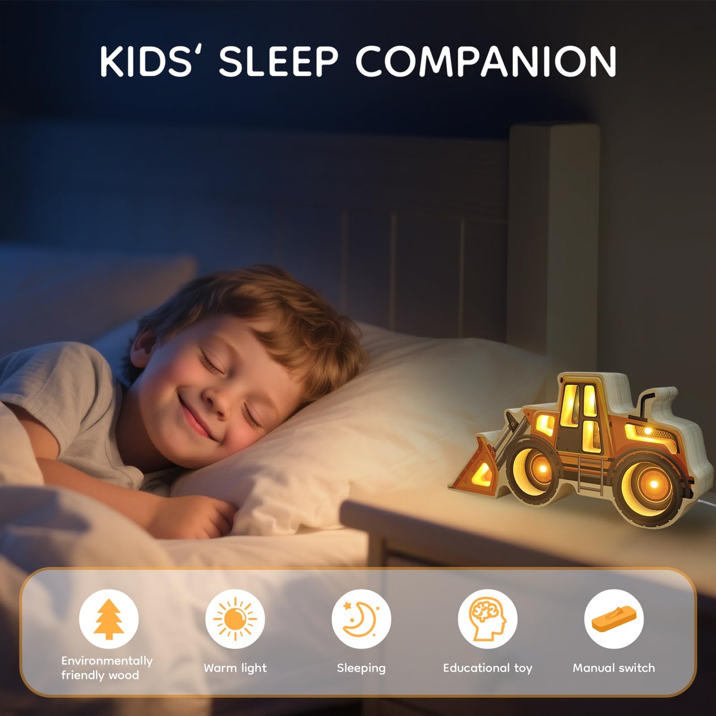 Letoiz Night Light for Kids, Wooden Loader with Led Night Light, Nursery Nightlight for Toddler Ages 3+ Boys and Girls, Cute Lamps for Birthday Gift, Christmas, New Year, Kids Room Decor, Bedroom