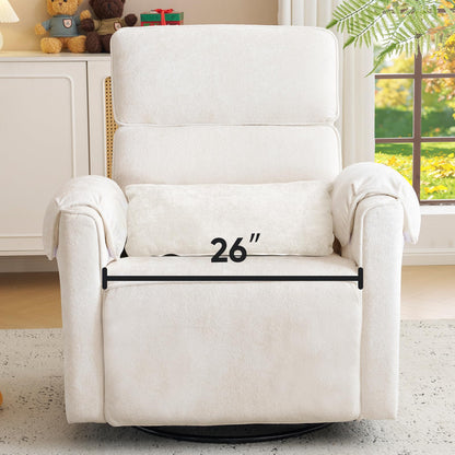 Rhevoy Oversized Power Rocker Recliner Chair, 26" Extra Wide Swivel Recliner with Adjustable Headrest, Chenille Glider Rocking Nursery Chair with Overstuffed Armrest, USB Ports, Cream