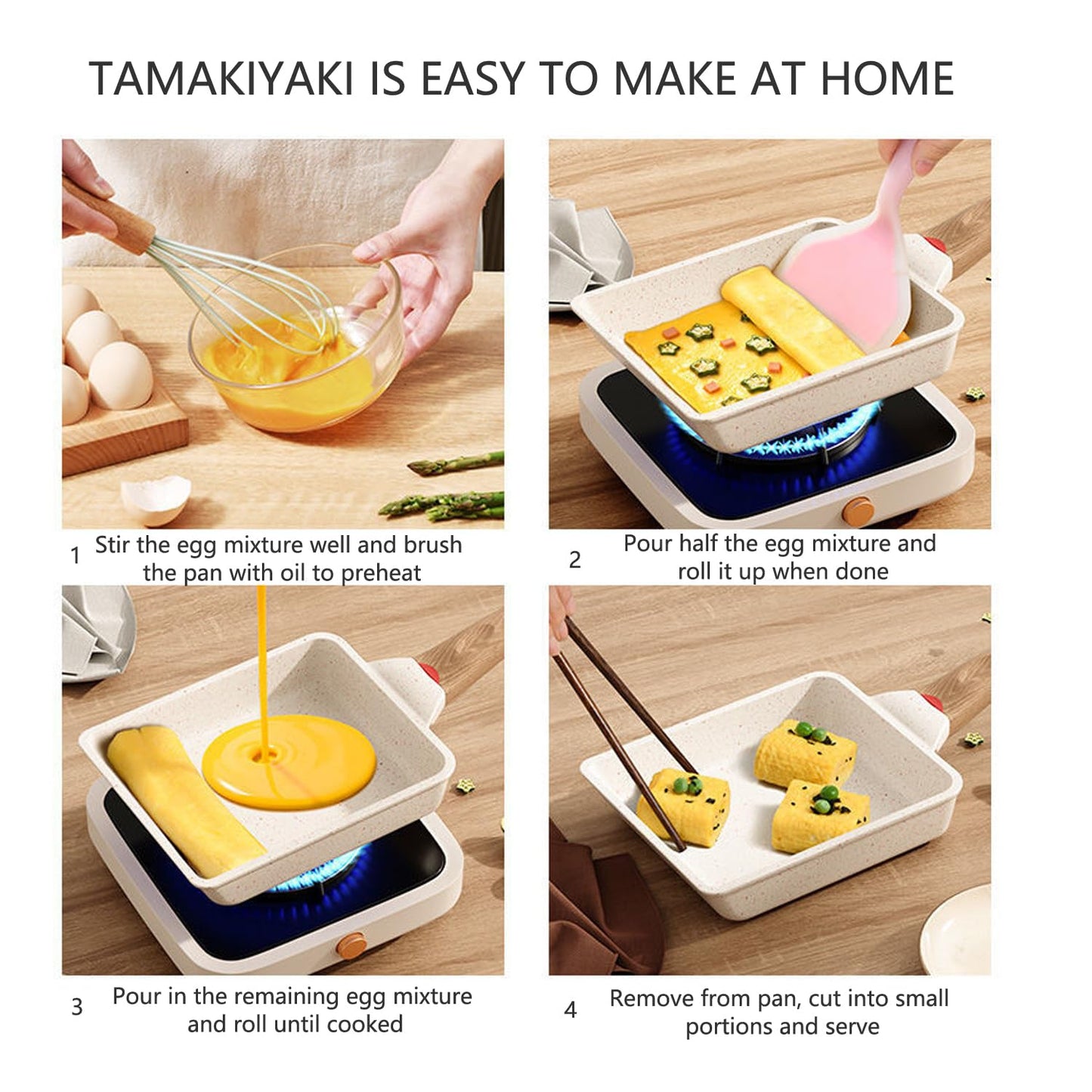 SLONUVLND Tamagoyaki Pan,Japanese Omelette Pan,White Tamagoyaki Egg Pan, Non Stick Rectangle Pan,Small Frying Pan 6 X 7 Inch