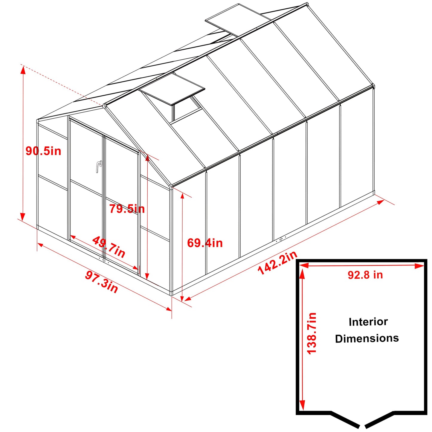 BlueWish 8x12FT Greenhouse for Outdoors, Greenhouses with 2 Adjustable Vents,Aluminum Frame, Heavy Duty Greenhouse Kit with Polycarbonate Panel, Walk-in Green House for Garden, Gray
