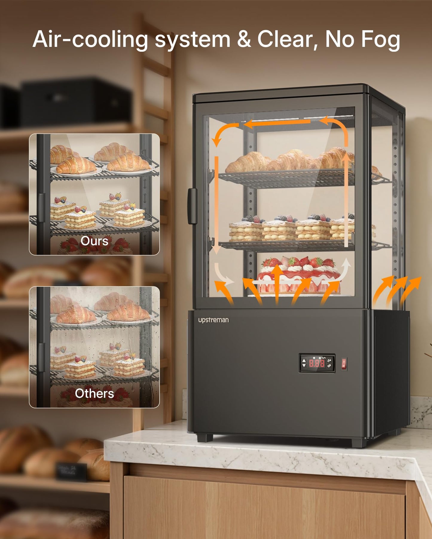 Upstreman Countertop Pastry Display Refrigerator, 2.0 Cu.Ft Commercial Cake Display Refrigerator, Bakery Showcase with LED Light, Digital Thermostat, for Café, Restaurant, Convenience Store, CD20