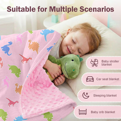 Pink Bow Baby Blankets for Girls, Soft Pink Bow Nursery Minky Blanket with Muslin Front and Dotted Fleece Back for Newborn Warm Pink Cute Blankets for Infant Toddlers 30 x 40in