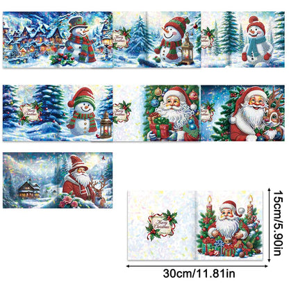 8pcs Diamond Art Kits for Adults DIY Christmas Cards with Envelopes Rhinestone Painting Cards Kits Diamond Painting Santa Greeting Card for New Year Party Supplies (Snowman and Santa Claus)