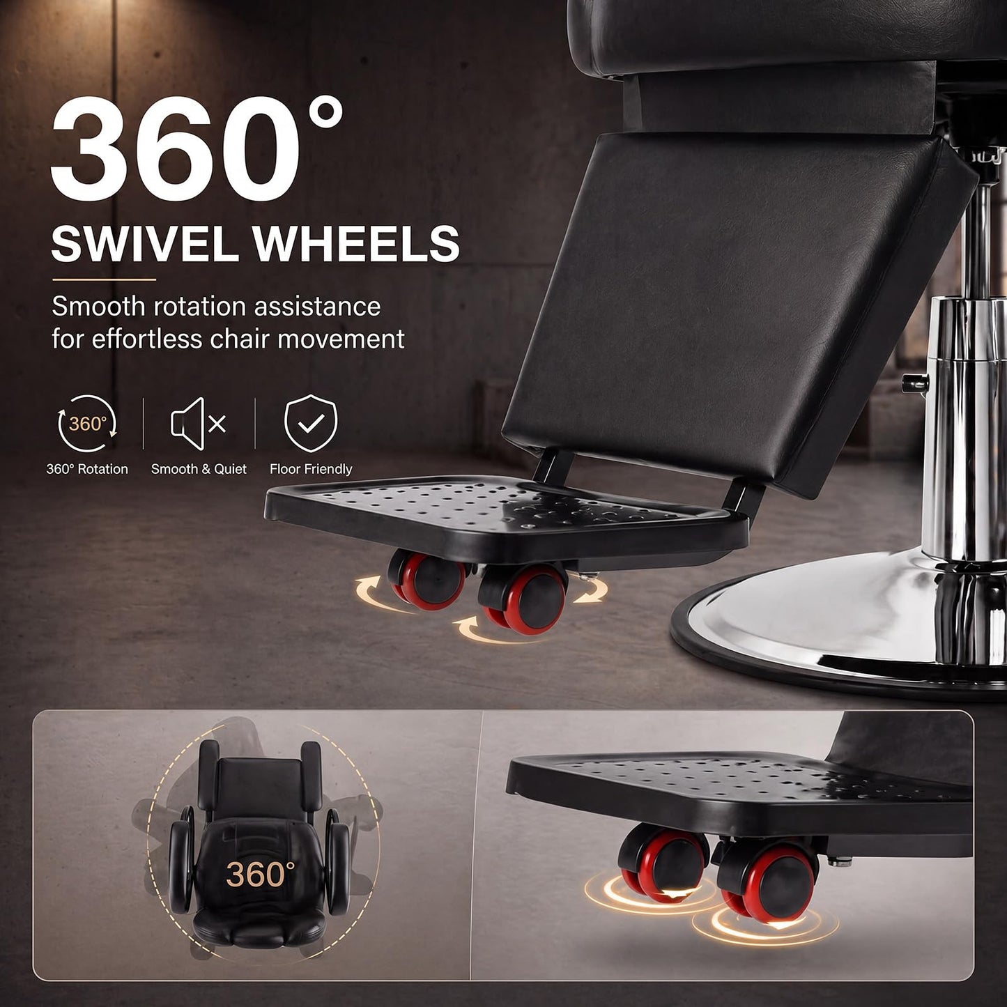 Artist hand Barber Chair, Reclining Salon Chairs for Hair Stylist, Heavy Duty Hydraulic Chair with Headrest and Footrest, 360 Degree Swivel with Lock, Spa Beauty Equipment, Black