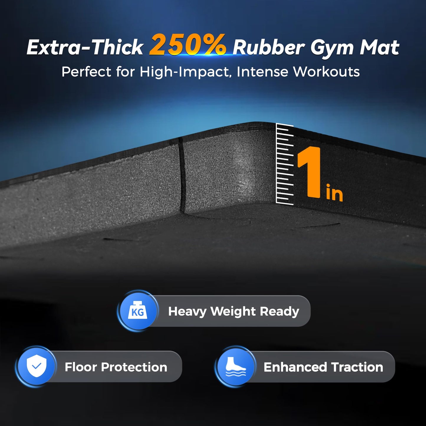 SUPERJARE 1" Extra-Thick Rubber Top Exercise Mat, Puzzle Gym Flooring for Home Gym, Gym Mat for Workout Equipment, Interlocking Floor Tiles with EVA Foam, 18 Pcs 72 Sq Ft, Black