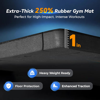SUPERJARE 1" Extra-Thick Rubber Top Exercise Mat, Puzzle Gym Flooring for Home Gym, Gym Mat for Workout Equipment, Interlocking Floor Tiles with EVA Foam, 18 Pcs 72 Sq Ft, Black