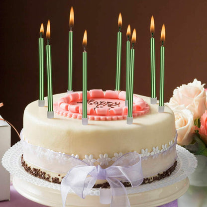Luter Long Green Birthday Candles - Metallic Candle with Holder for Wedding Party Decoration (24 Pieces)