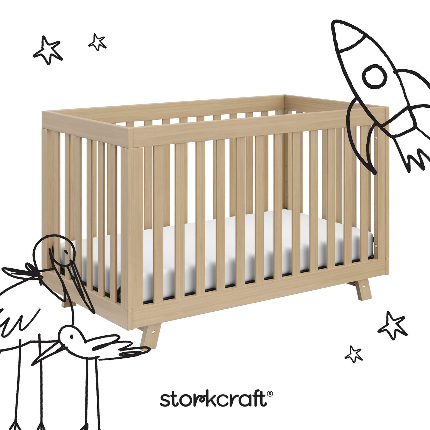Storkcraft Beckett 3-in-1 Convertible Crib – GREENGUARD Gold Certified, Fits Standard Crib Mattress, Converts to Toddler Bed and Daybed, 4 Mattress Heights, Grow-with-Me Design (Driftwood)