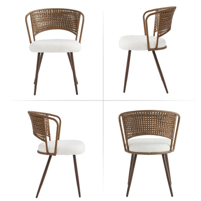 KEIKI Wicker Dining Chairs Set of 4, Farmhouse Cane Back Kitchen Chairs with Upholstered Cushion, Wingback Rattan Dining Chair with Metal Legs & Adjustable Feet, Modern Dining Room Chairs, Dark Brown
