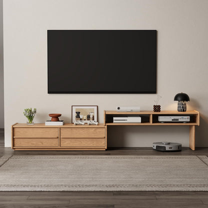 YQJJGL Extendable Solid Rubber Wood TV Stand, Space Saving Entertainment Center, TV Stand for Bedroom Living Room, Adjustable Television Cabinet Fits 42-90 Inch TVs