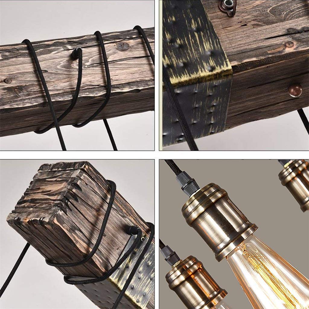 10-Lights Rustic Chandelier Wooden Retro Pendant Light Industrial Suspension Light Wood Chandelier -line can be Adjusted Freely